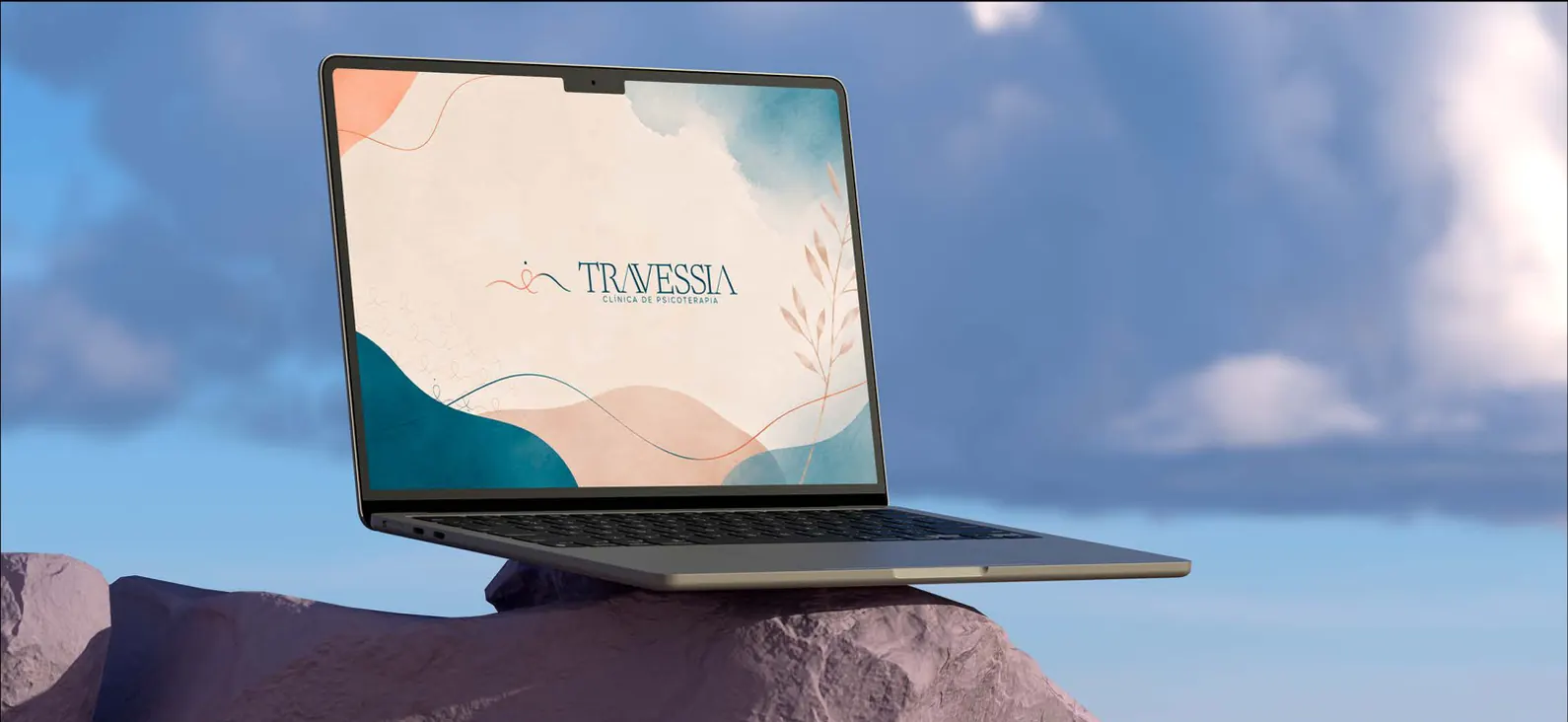 Notebook com a tela de abertura da Travessia